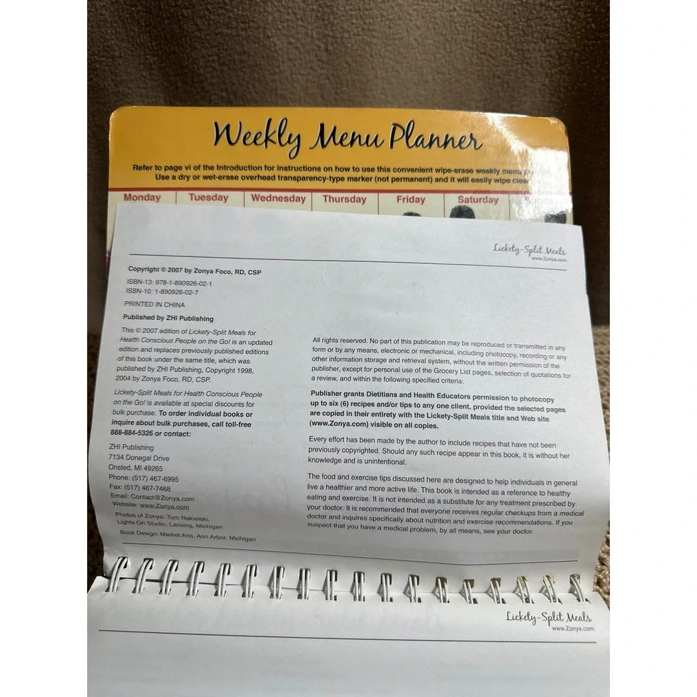 Zonya Foco Lickety-Split Meals Cookbook and Water with Lemon Health Novel Set